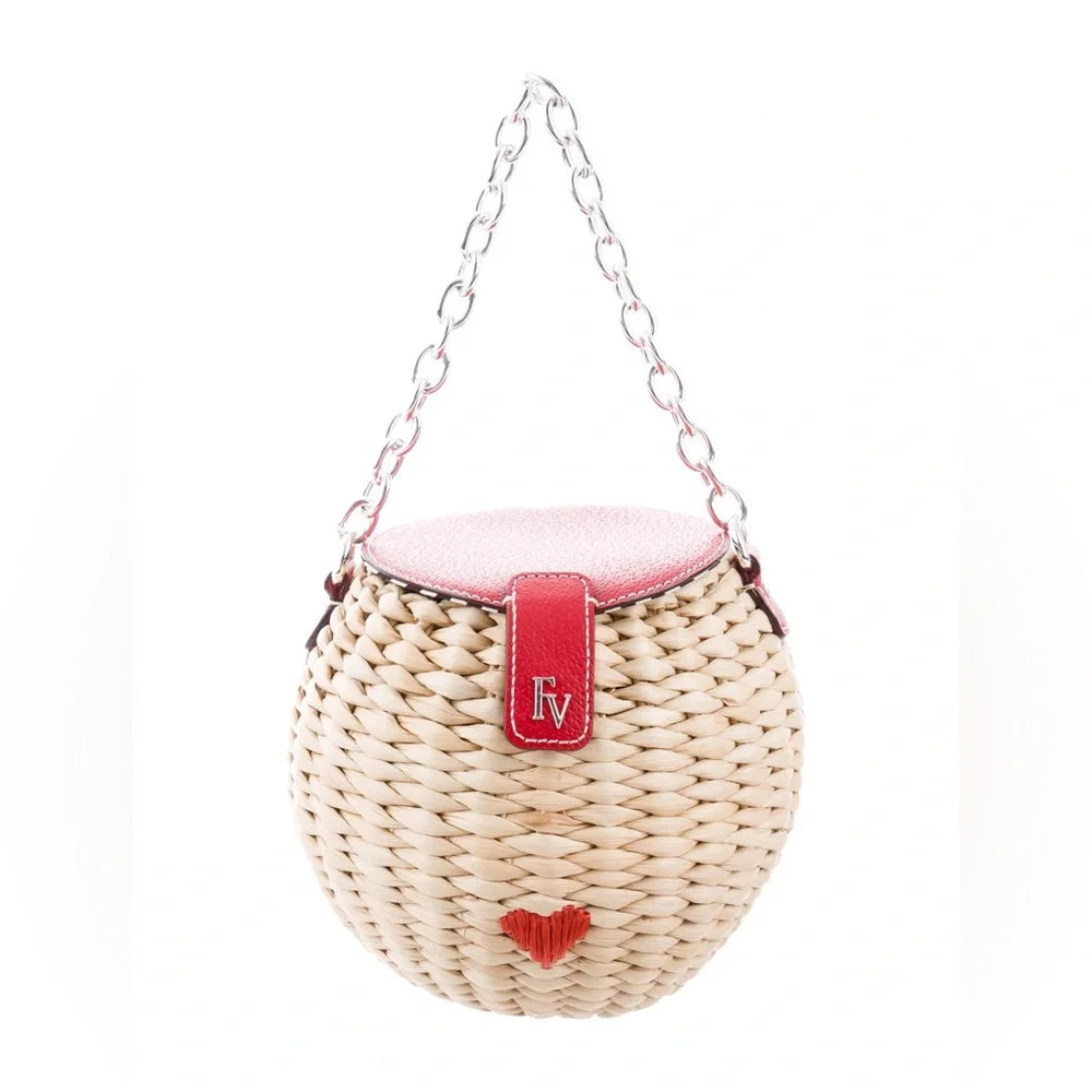 Frances Valentine Honeypot Basket Natural/Red Embroidered Heart - Picture 2 of 11